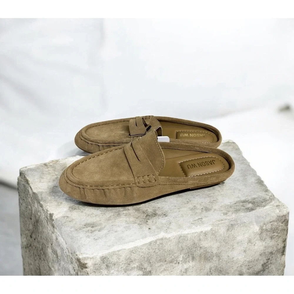Jason Wu Meeky Mule Loafers Chestnut Suede Leather Slides 7.5 NWT Box